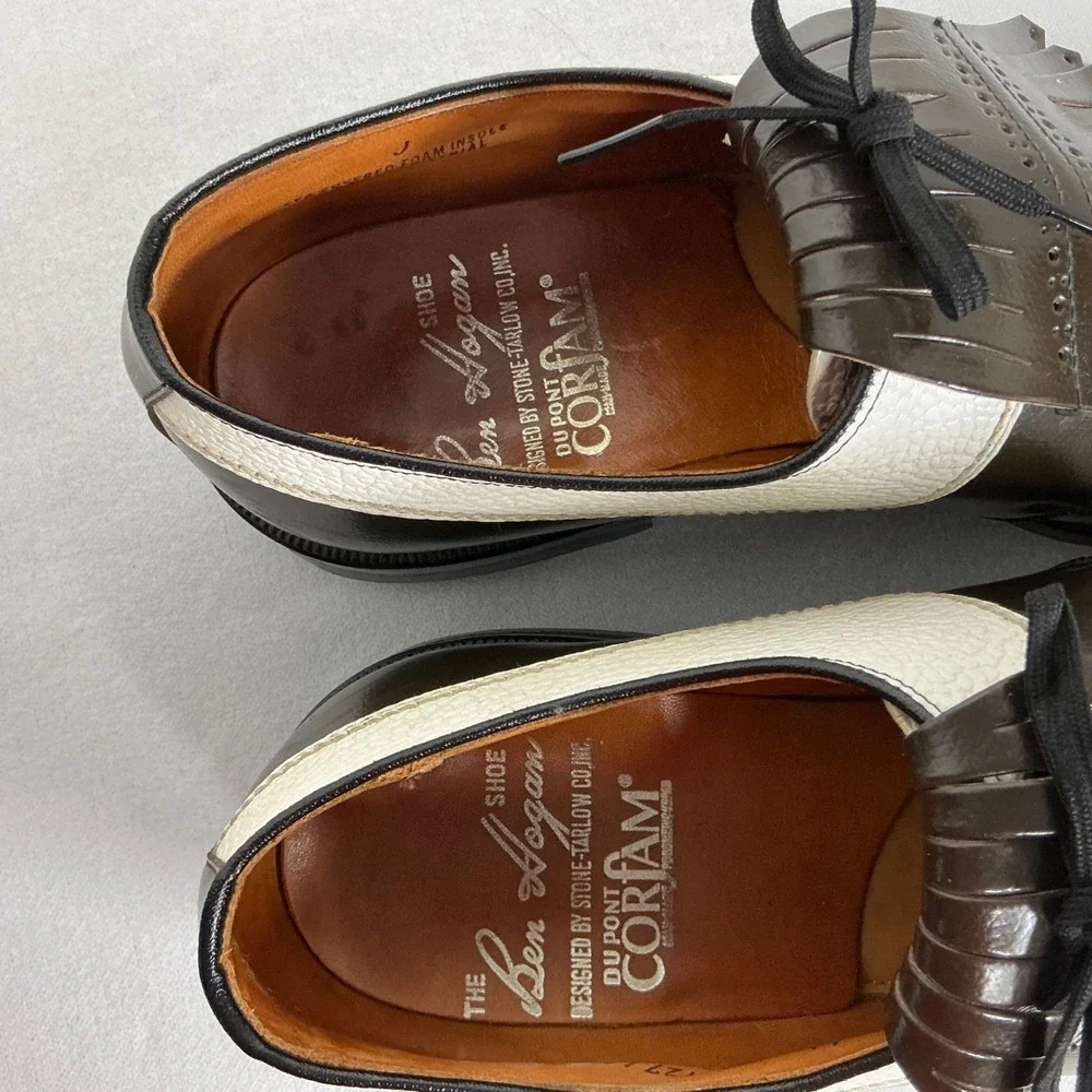 Vintage‎ Ben Hogan Golf Shoes 11C Brown White Kiltie Saddle Spikes USA Retro